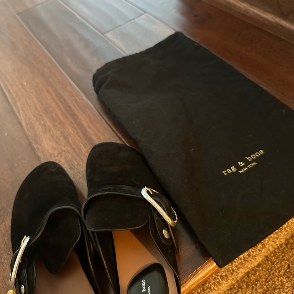 Rag & Bone Black Suede Loafers with Buckle